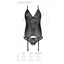 Корсет із пажами, трусики з ажурним декором та відкритим кроком Passion URSULA CORSET L/XL, black