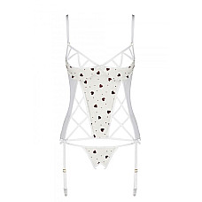Корсет с подвязками, стринги Passion LOVELIA CORSET L/XL, white
