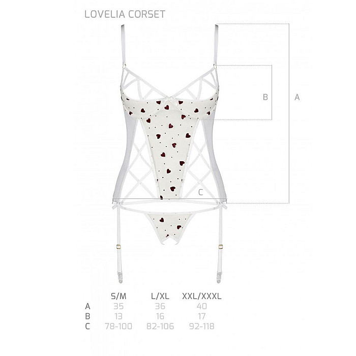 Корсет с подвязками, стринги Passion LOVELIA CORSET L/XL, white
