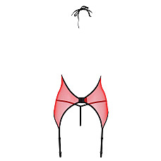 Корсет с пажами для чулок Passion PEONIA CORSET S/M red, стринги