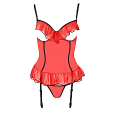 Корсет с открытой грудью CHERRY CORSET red XXL/3XL -Passion Exclusive, трусики, пажи, стрэпы, оборки