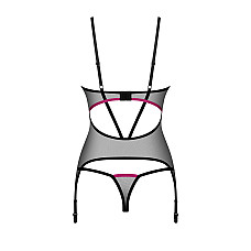 Корсет Obsessive Novenes corset & thong, XL/2XL, прозрачный, открытая спина, стринги в комплекте