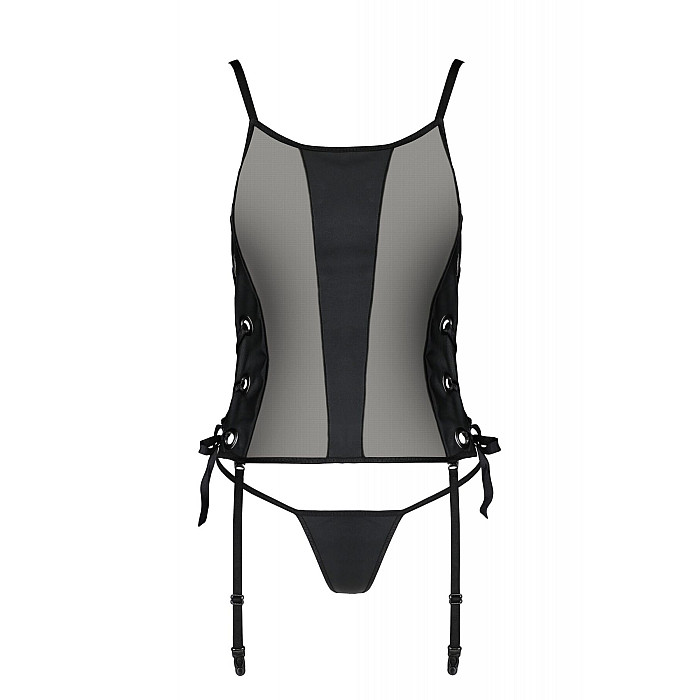 Сетчатый корсет из экокожи Passion MALWIA CORSET 4XL/5XL black, с люверсами и съемными пажами