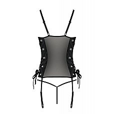 Сетчатый корсет из экокожи Passion MALWIA CORSET 4XL/5XL black, с люверсами и съемными пажами