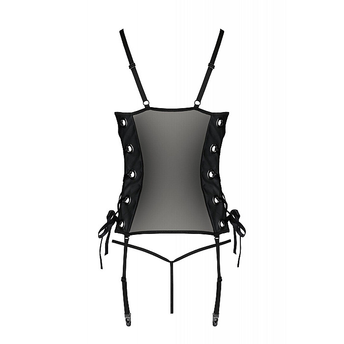 Сетчатый корсет из экокожи Passion MALWIA CORSET 4XL/5XL black, с люверсами и съемными пажами