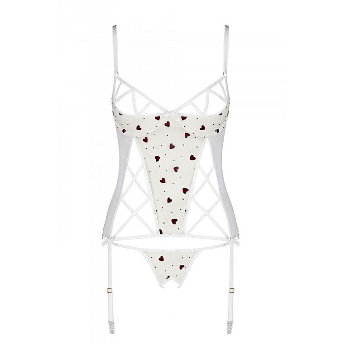 Корсет з підв'язками, стрінги Passion LOVELIA CORSET S/M, white
