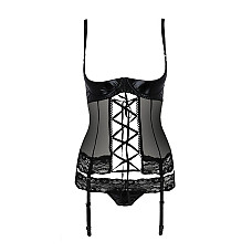 Корсет с открытой грудью Passion Exclusive NORTH CORSET L/XL, black, пажи, трусики, шнуровка