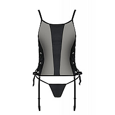 Сетчатый корсет из экокожи Passion MALWIA CORSET 6XL/7XL black, с люверсами и съемными пажами