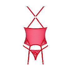 Прозрачный корсет Obsessive Lacelove corset XS/S Red, кружево, подвязки для чулок