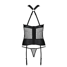 Сетчатый комплект корсет с халтером, съемные подвязки и трусики Passion AMANDA CORSET 2XL/3XL black