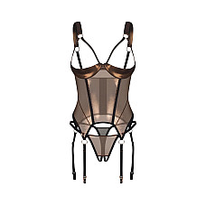 Корсет Obsessive Soranna cupless corset & crotchless thong 2XL/3XL