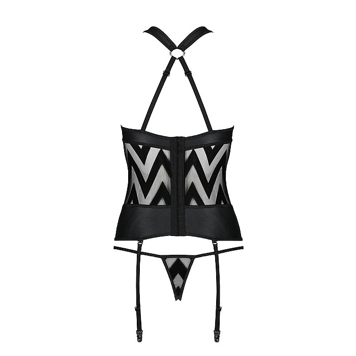 Сітчастий комплект із візерунком, корсет, підв'язки, трусики Passion HIMA CORSET XXL/XXXL black