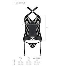 Сетчатый комплект с узором, корсет, подвязки, трусики Passion HIMA CORSET XXL/XXXL, black