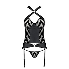 Сетчатый комплект с узором, корсет, подвязки, трусики Passion HIMA CORSET XXL/XXXL, black