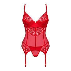 Комплект корсет и стринги Obsessive Ingridia corset & thong XS/S, красный