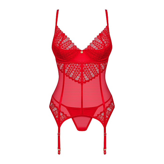 Комплект корсет и стринги Obsessive Ingridia corset & thong XS/S, красный
