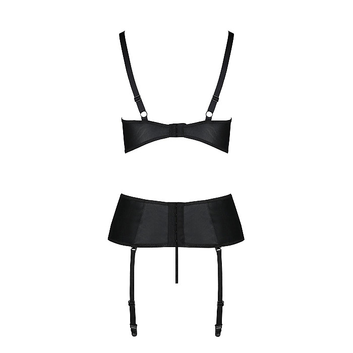 Корсет з відкритими грудьми Passion JANNIES CORSET XXL/XXXL black, стрінги в наборі