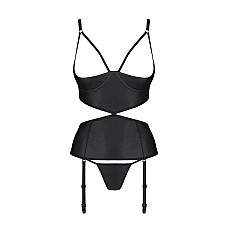 Корсет с открытой грудью Passion JANNIES CORSET XXL/XXXL black, стринги в наборе