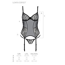 Корсет Passion LEAFA CORSET black L/XL, мягкие чашки, зажимы для чулок, стринги в комплекте
