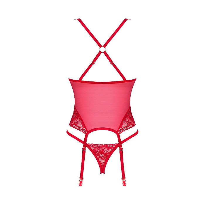 Прозорий корсет Obsessive Lacelove corset M/L Red, мереживо, підв’язки для панчіх