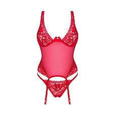Прозрачный корсет Obsessive Lacelove corset M/L Red, кружево, подвязки для чулок