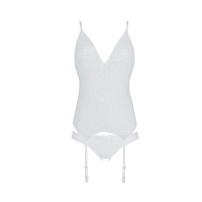Корсет с пажами, трусики с ажурным декором и открытым шагом Passion URSULA CORSET L/XL, white