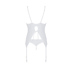 Корсет с пажами, трусики с ажурным декором и открытым шагом Passion URSULA CORSET L/XL, white