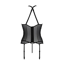 Корсет с пажами Passion SATARA CORSET XXL/XXXL black, стринги, кружево, застежки спереди и сзади