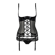 Корсет с открытой грудью Passion Exclusive NORTH CORSET XXL/XXXL, black, пажи, трусики, шнуровка