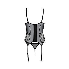 Корсет Passion LEAFA CORSET black S/M, мягкие чашки, зажимы для чулок, стринги в комплекте