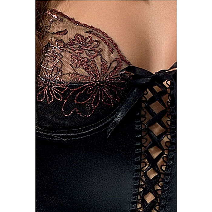 Корсет с пажами BRIDA CORSET black S/M - Passion Exclusive, трусики, шнуровка