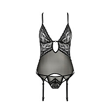 Корсет с декольте Passion ERZA CORSET L/XL, black, пажи, трусики, полупрозрачный