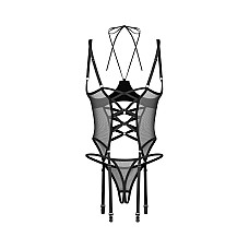 Корсет Obsessive Dominna cupless corset & crotchless thong 2XL/3X