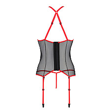 Корсет с пажами Passion SATARA CORSET L/XL red, стринги, кружево, застежки спереди и сзади
