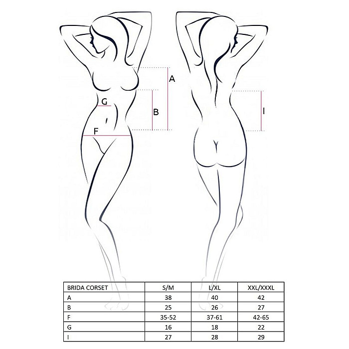 Корсет з пажами BRIDA CORSET black XXL/XXXL - Passion Exclusive, трусики, шнурівка