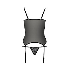 Корсет с пажами GRACIA CORSET black L/XL Passion, трусики, полупрозрачный