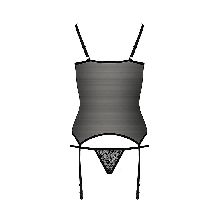 Корсет з пажами GRACIA CORSET black L/XL Passion, трусики, напівпрозорий