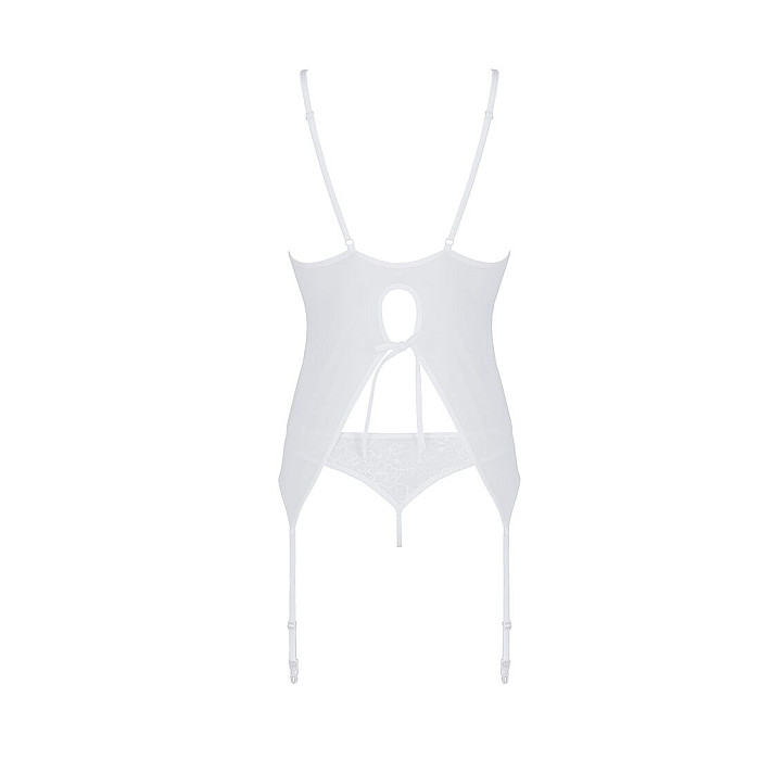 Корсет с пажами, трусики с ажурным декором и открытым шагом Passion URSULA CORSET XXL/XXXL, white