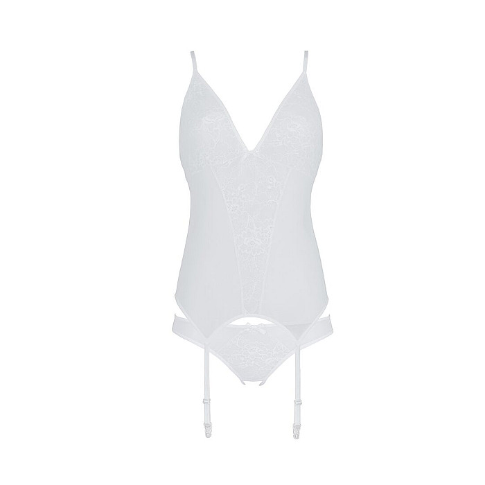 Корсет с пажами, трусики с ажурным декором и открытым шагом Passion URSULA CORSET XXL/XXXL, white