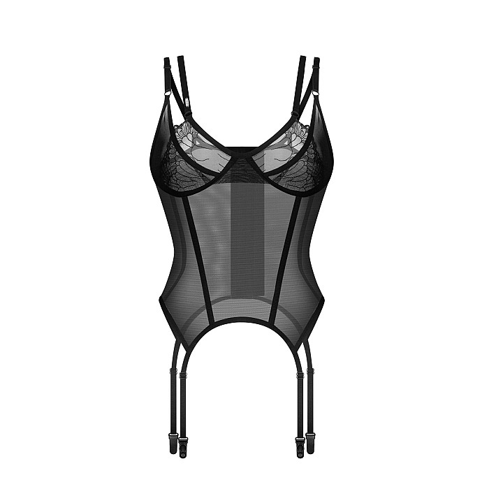 Корсет Obsessive Arrowel Black corset S/M, с подвязками для чулок