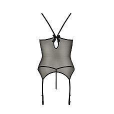 Корсет с пажами Passion MELANIA CORSET L/XL, black, трусики, полупрозрачный