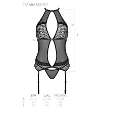 Корсет с пажами Passion SATARA CORSET S/M red, стринги, кружево, застежки спереди и сзади