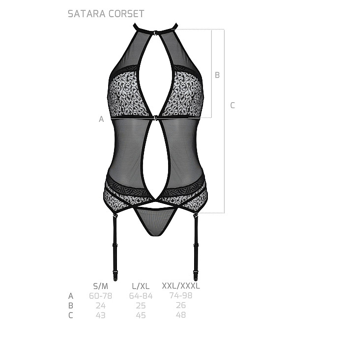 Корсет с пажами Passion SATARA CORSET S/M red, стринги, кружево, застежки спереди и сзади