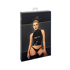 Топ Noir Handmade F324 Glam, XL, black, халтер, на молнии, виниловые вставки, воротник-стойка