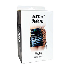 Лакированная юбка на шнуровке Art of Sex - Molly, цвет черный с эффектом голограммы, L-2XL