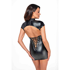 Платье Noir Handmade F309 Fantasy, M, black, мини, под латекс, короткий рукав, шнуровка сзади
