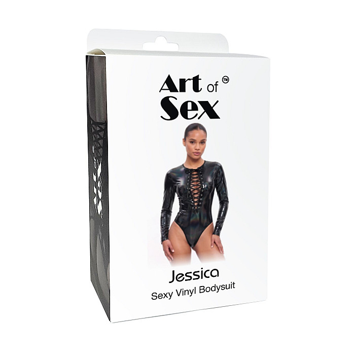 Вінілове боді з рукавами Art of Sex - Jessica, з ефектом голограми, розмір S