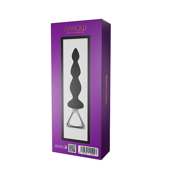 Анальная цепочка Adrien Lastic Arrow II, черная, силиконовая, гибкая, с металлической ручкой, диаметр 3,2 см