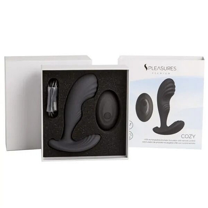 Вибромассажер простаты S Pleasures Premium Cozy, черный, с рельефной головкой, 10 режимов