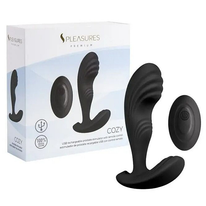 Вибромассажер простаты S Pleasures Premium Cozy, черный, с рельефной головкой, 10 режимов